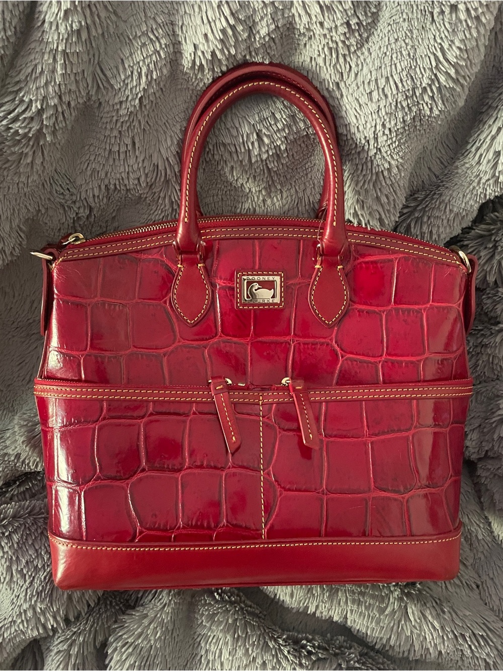 Vibrant Red Crocodile Embossed Satchel Purse
